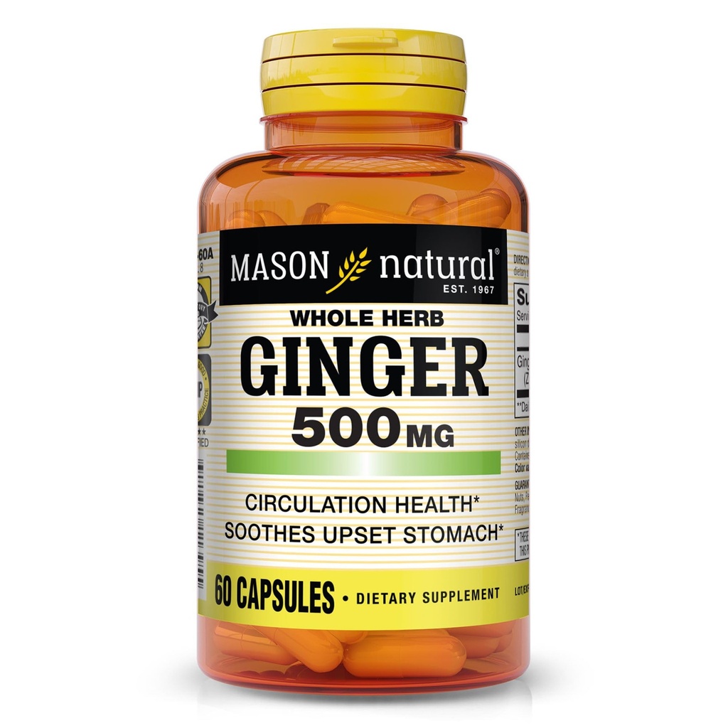 MASON NATURAL Terve ürdi ingver 500 mg, 2 kuu pakkumine, looduslik taimsete täiendada, 60 kapslit