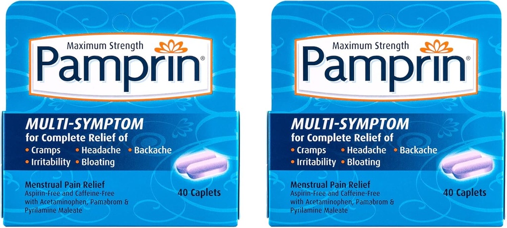 Pampriin Multi-Symptom valem, atsetaminofeeniga, menstruaalperioodi sümptomite leevendamine, sealhulgas krambid, valu, ärrituvus ja puhitus, 40 kapslit (pakk 2)