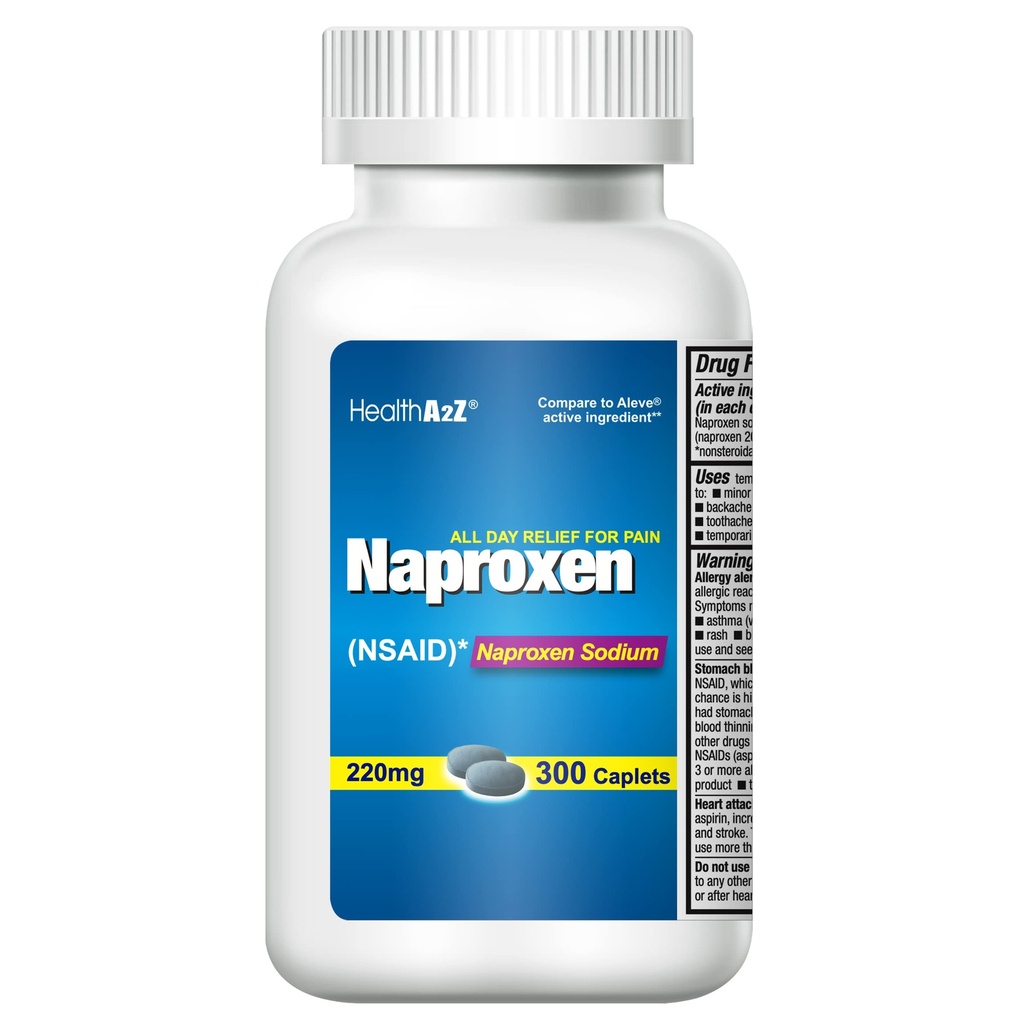 HealthA2Z® Naprokseen Naatrium | 220mg | 300 loeb | NSAID | Kiire valu leevendamine | Palaviku vähendaja