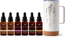 Taimeteraapia Kogu Tinktuuripakett sisaldab 30 ml Iga orgaanilist Ashwagandha, Aasia ženšenni, Echinacea segu, Elderberry, Sidrun Balm, Kurkum & Travel Mug