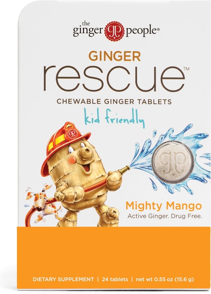 Ingveri inimesed Ingveri päästmine® närimistabletid Ravimivaba Seedetrakti Tervis, 5,5 oz Närimistabletid, Mighty Mango Maitse, Kid Friendly, 0,55 Oz, 24 Count (pakk 1)