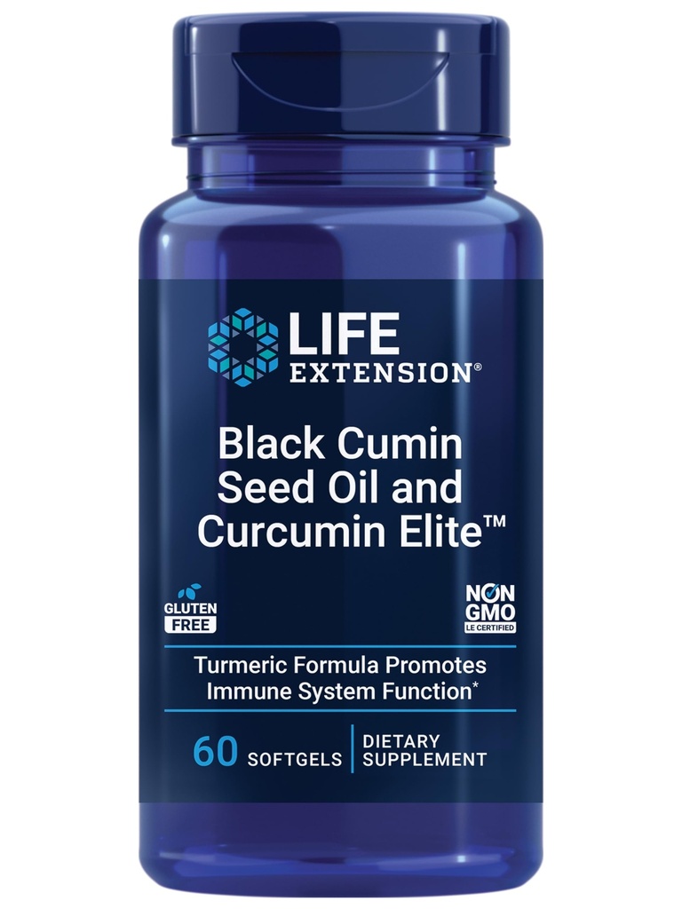 Life Extension Black Cumin Seed Oil and Curcumin Elite, Black Cumin, Kurkumekstrakt, Immune Health Support, kõrge biosaadavus, Terve keha Tervis, Gluteenivaba, Non-GMO, 60 softgels