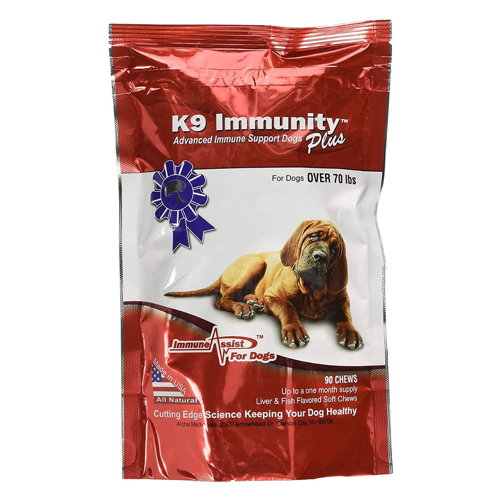Aloha Medicinals - K9 Immunity Plus - Tugev immuunsüsteemi tugevdaja koertele üle 70 naela - 90 pehmed närid