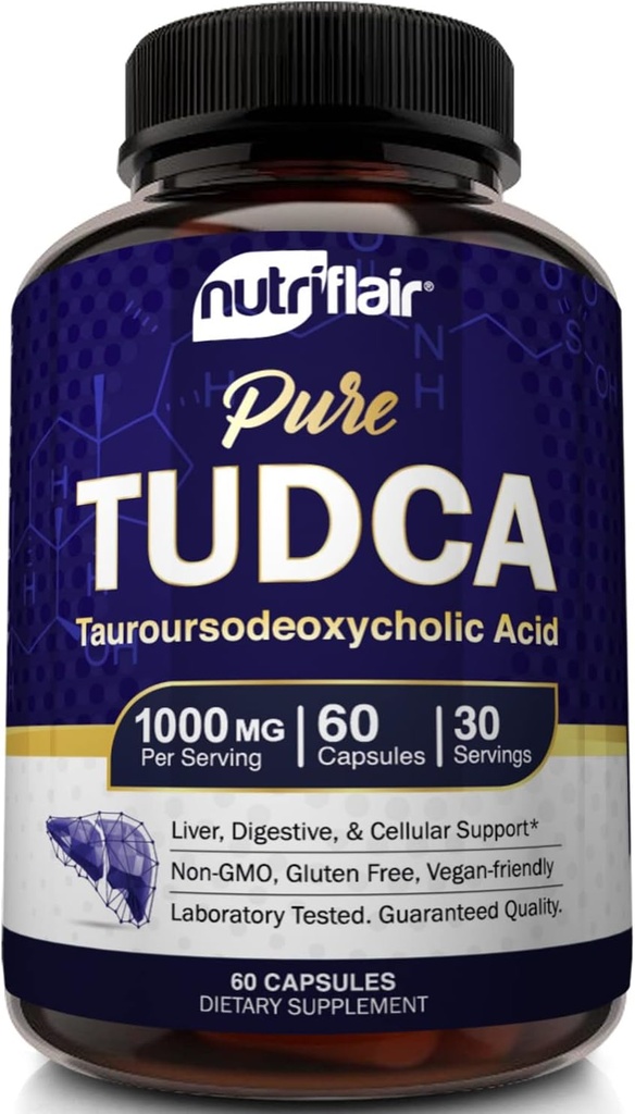 NutriFlair Pure TUDCA 1000mg - Premium Tauroursodeoxycholic Acid Sapisoolad, Detox & Cleanse, Non-GMO, Gluteenivaba. Maks, neerude ja sapipõie tugi - valmistatud USAs, 60 kapslit
