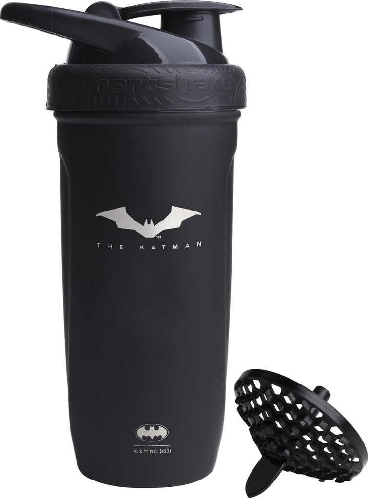 Smartshake DC COMICS Reforce Stainless Steel Protein Shaker Pudel 900 ml | 30oz - Leakproof Screw-on Lid - BPA Free - Unisex - Non Isolated - Batman