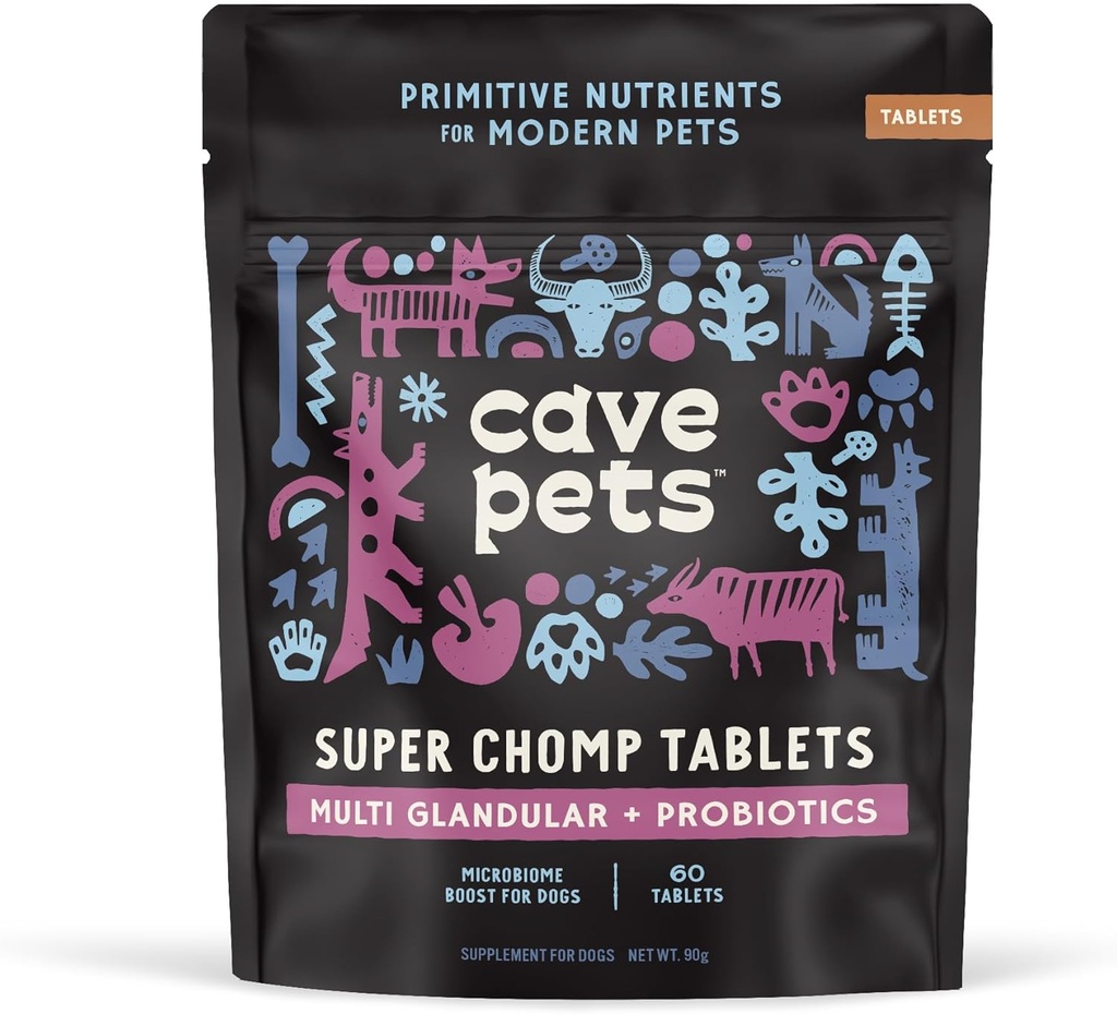 Cave Lemmikloomad, Super Chomp tabletid, Koer Probiootikumid Seedetrakti Tervis, Multi-Glandular & Probiootikumid, 60 tabletti