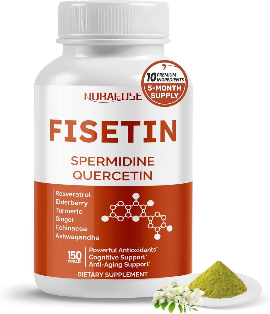 Fisetin 10-in-1 valem - koos Spermidiin Quercetin Resveratrooliga, Elderberry, Kurkum Mitte-GMO, Gluteenivaba, Sojavaba
