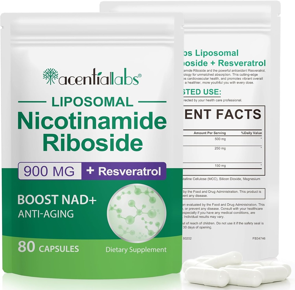 NAD + täiendus Alternatiivne - Liposomal NAD + Resveratrool - 30-päevane pakkumine - kõrge puhtusastmega NAD energia ja tervisliku vananemise täiendus - 80 kapslit