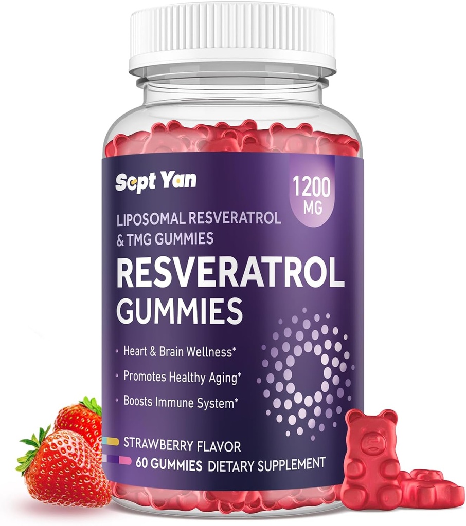 Liposomaalne NAD Resveratrooli lisand Gummies 1200mg koos NAD +, Quercetin, TMG, Pterostilbene, punase veini ekstrakt, antioksüdant, tervislik vananemine, rakuparandus, energia, aju funktsioon - 60 Gummies