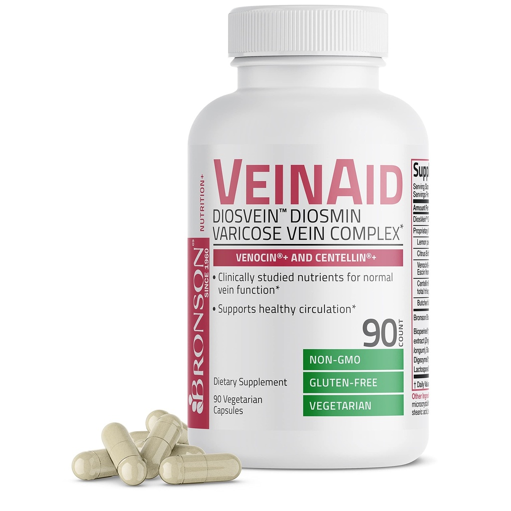 Bronson VeinAid Diosmin 1000mg DiosVein Varicose Vein Complex koos Venocin & Centellin, 90 Vegetarian kapslid