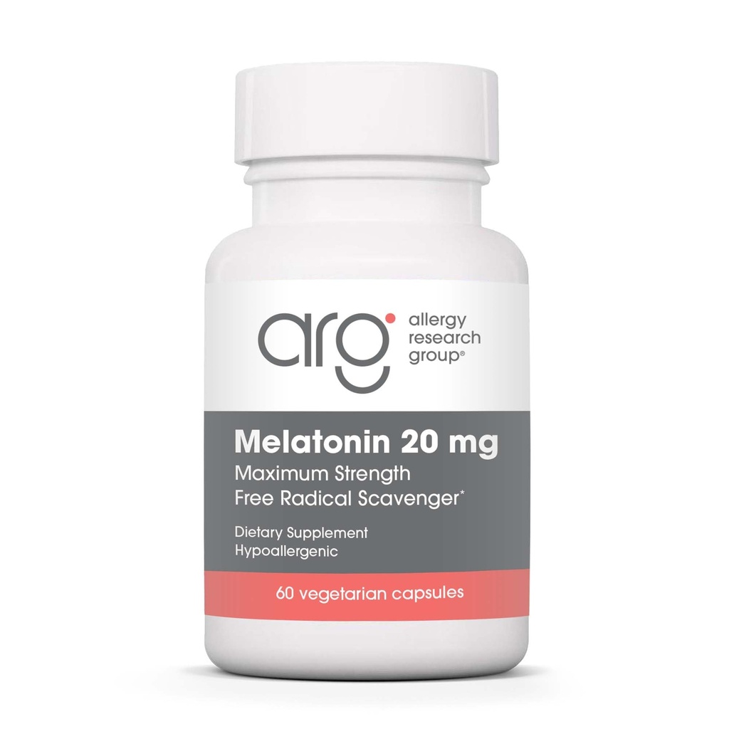 Allergia uurimisrühm Melatoniin 20mg - puhas melatoniin, ekstra tugevus täiskasvanutele, uneabi, suur annus, taimsed kapslid - 60 loend