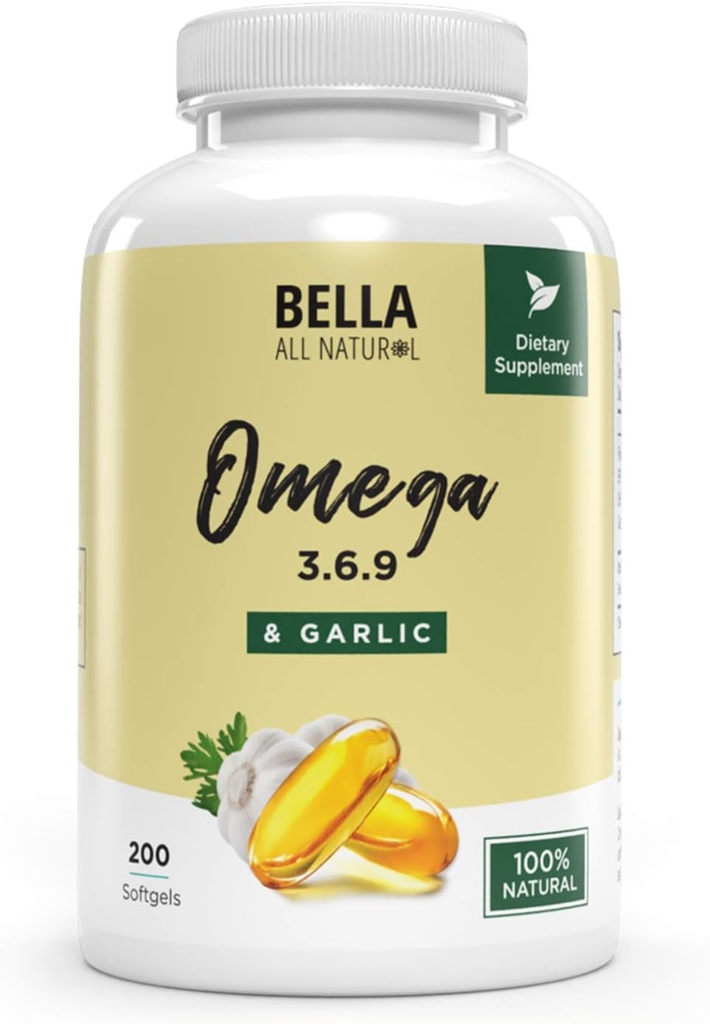 Bella All Natural Omega 3 6 9 koos küüslauguõli - 200 Softgels