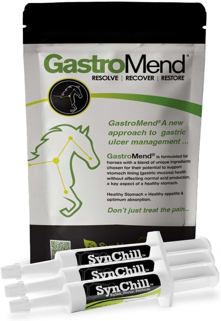 SynChill 3 Pack + GastroMend Bundle hobustele - põhjalik kõhu tervise ja käitumise toetamine, maohaavandi leevendamine, rahulikkuse ja keskendumise edendamine, kõik looduslikud, kulutõhusad