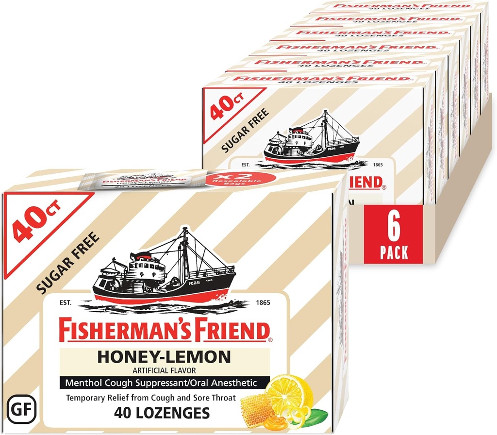 Fisherman's Friend Cough tilgad, Cough Suppressant ja valulik kurk Lozenges, Sugar Free Honey-Lemon, 5,52mg Menthol, 240 tilka (6 pakendit 40)