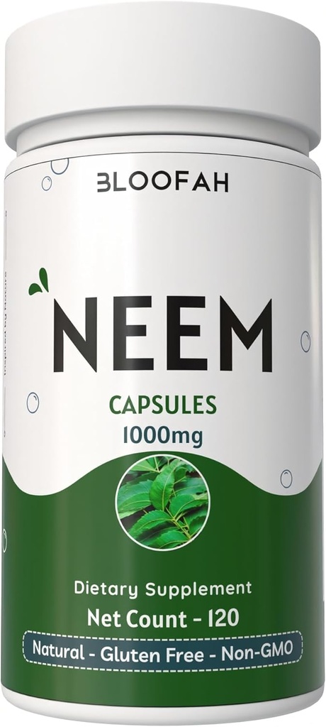 Neem Lehtkapslid 1000mg Powder | Azadirachta Indica Leaf Taimne lisand | Mitte-GMO, Gluteenivaba | Kunstlikud lisandid puuduvad | Traditsiooniline Taimne valem (120 loend (pakk 1))