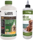 LIQUIDHEALTH Lemmikloomad K9 Täielik 8-in-1 multivitamiin kõigile koertele ja kutsikatele & K9 Kõrvapesu lahendused - Lemmikloomade tervise lisand liigese ja immuunsuse toetamiseks, koerte kõrvade puhastamise ravi - valmistatud USA-s