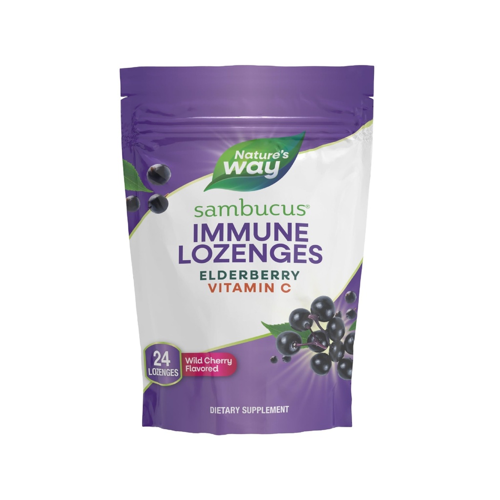Nature's Way Sambucus Immune Lozenges, kõrge tugevusega C-vitamiin, Elderberry, Wild Cherry Maitsestatud, 24 Pakkimine Võib erineda