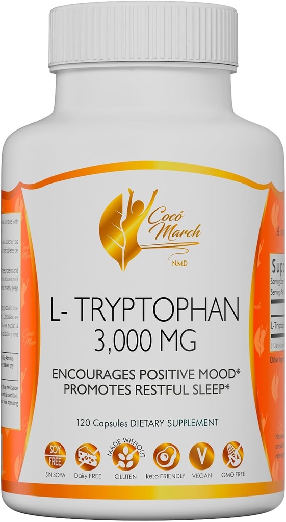 Cocó March N.M.D L-trüptofaan Sleep Aid 500 mg, Gluteenivaba, vegan, GMO-vaba, piimavaba, Keto sõbralik, Sojavaba - 30 Servings