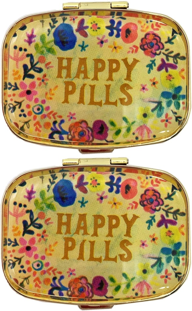 2 pakendit Vintage Pill Korraldajad Metal Retro Pill Boxs Cute Pill Cases rahakoti / tasku kaasaskantav kompaktne hoida vitamiine / tilenooli / toidulisandeid / ravimeid / tablette (Happy pillid peegli sees)