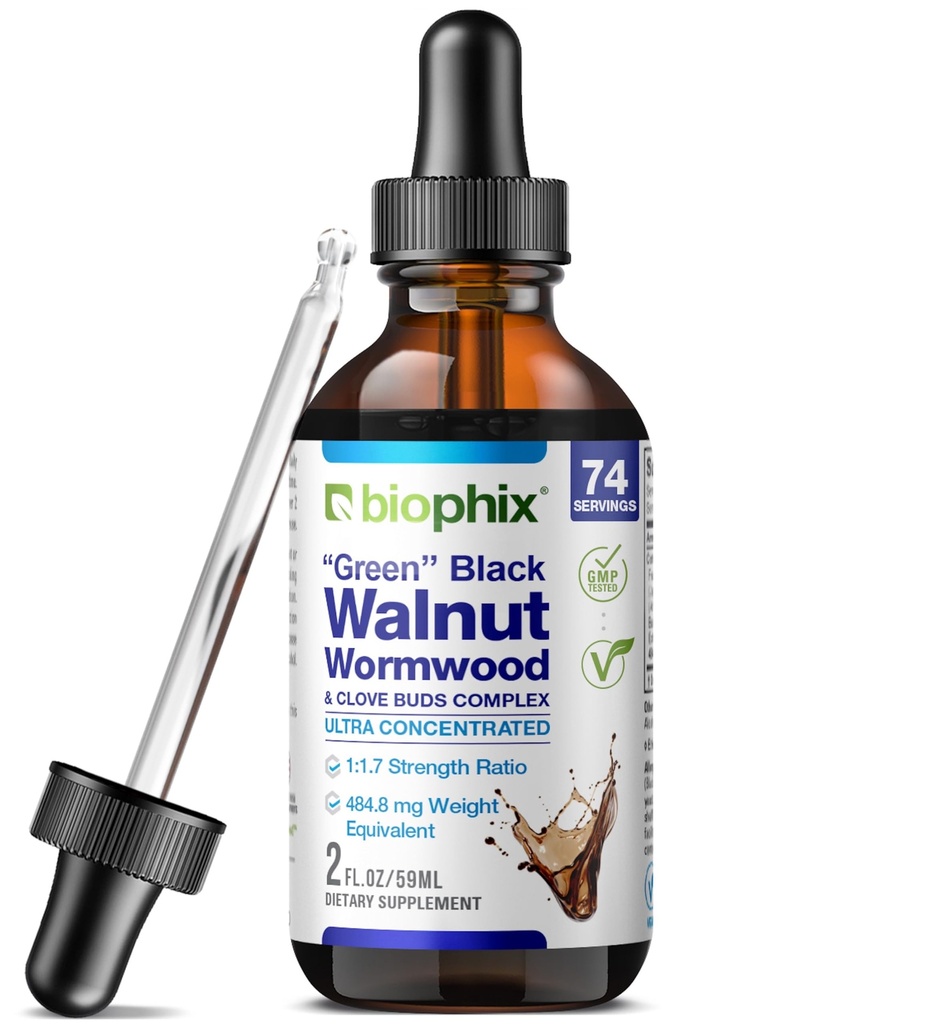 Biophix Green Black Walnut Wormwood Extract 2 oz - Natural potents maitsetaimed Puhastaja toetab soolestiku tervist