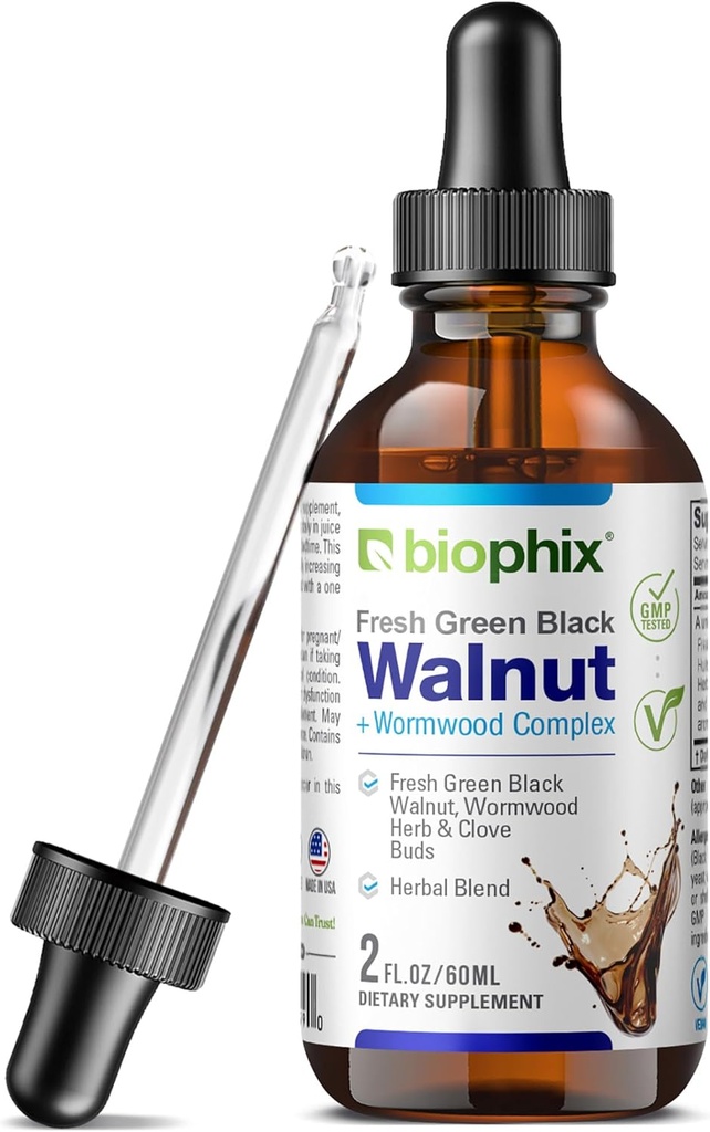 biophix Green Black Walnut Wormwood Extract 2 oz - Natural Potent Herbs Cleanser Supports Intestinal Health
