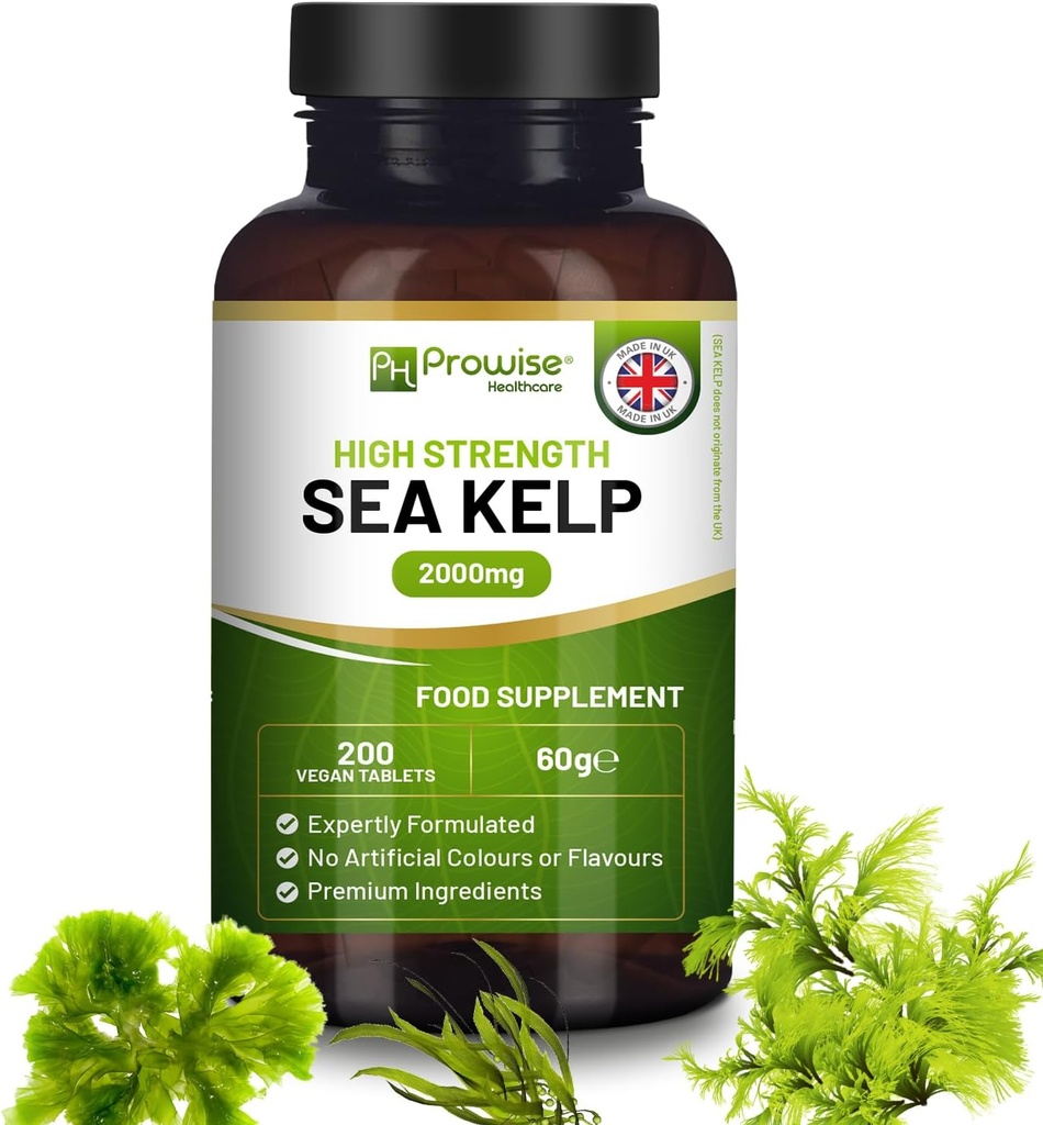 Sea Kelp 2000mg 200 vegan tabletid | looduslik joodi allikas | Premium koostisosad | Prowise'i poolt Ühendkuningriigis uhkelt valmistatud