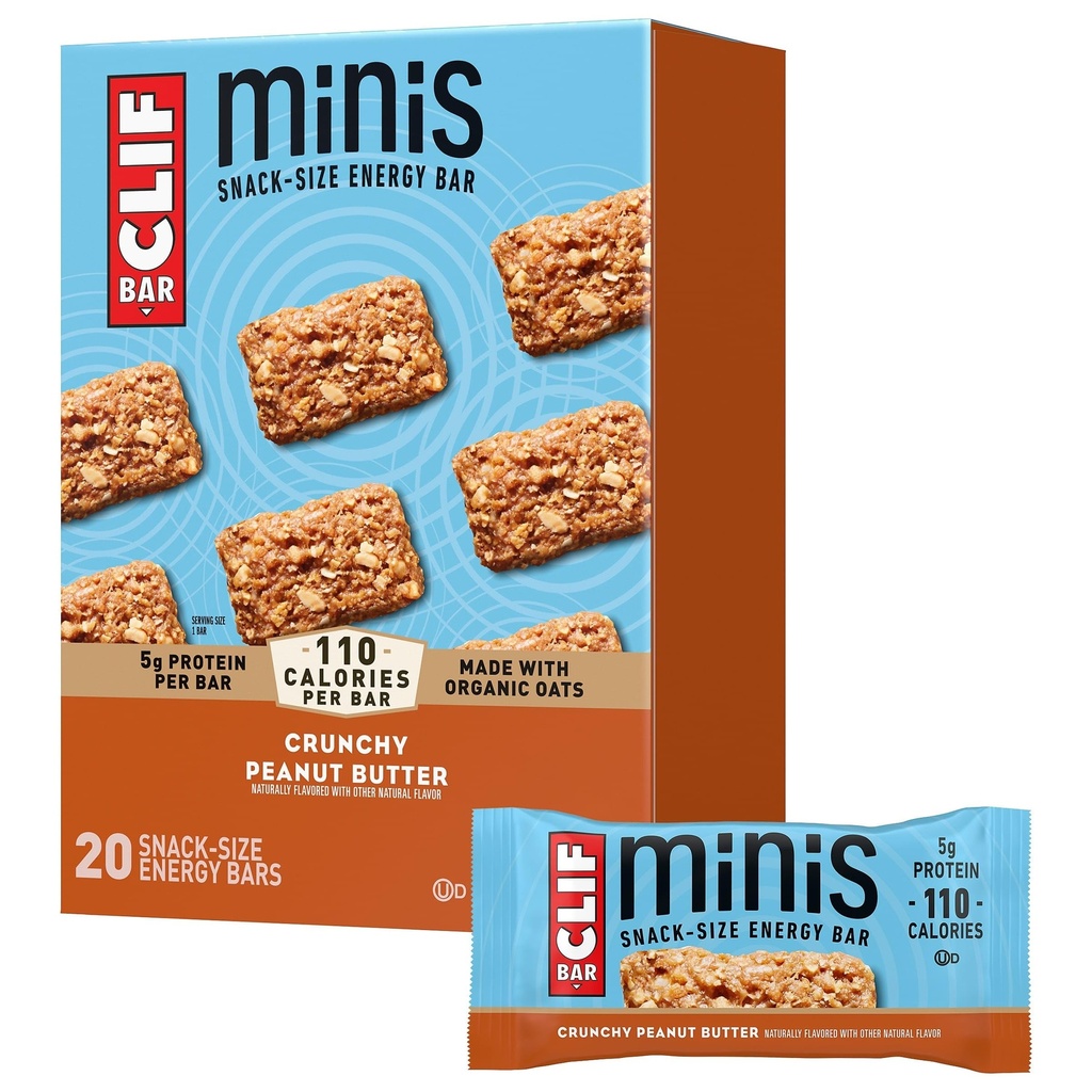 CLIF BAR Minis - krõmpsuv maapähklivõi - valmistatud orgaanilistest kaeradest - 5 g valk - mitte-GMO - taimepõhine - snack-suuruses energiabaarid - 0,99 oz. (20 Pack)
