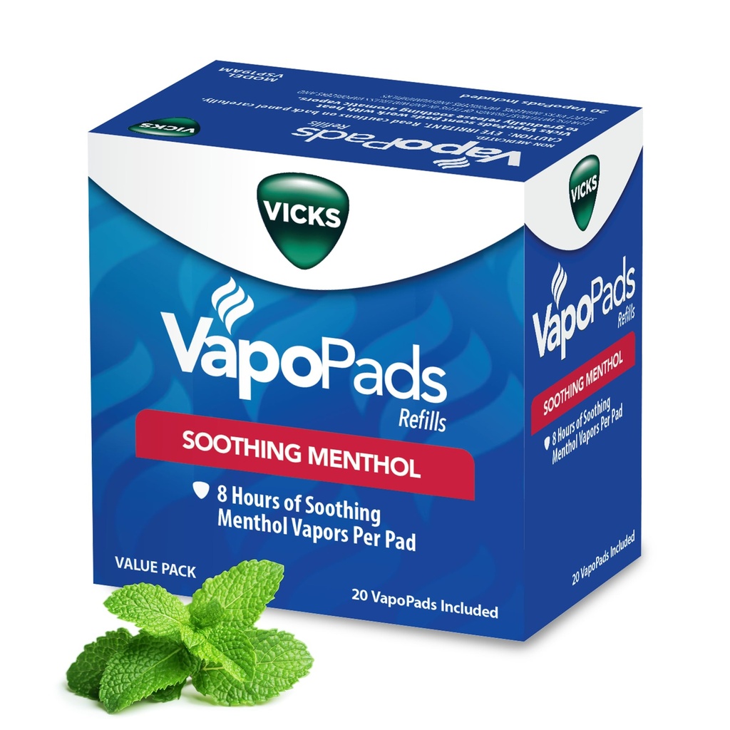 Vicks VapoPads Originaalne Mentool Lõhn - Aurupadjad Täide Vicks Humidifiers ja Auru Inhalaatorid, Lõhnapadjad Ummikud ja Köha Relief, 20-Pack, Box Color Võib varieeruda
