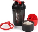 Shaker Bottle, 16oz Protein Shaker pudelid segamispalliga, 3 in 1 Leak-proof GYM Shake Cup pulbri ladustamise ja pillide salvega, ideaalne treeninguks, BPA Free (Red)