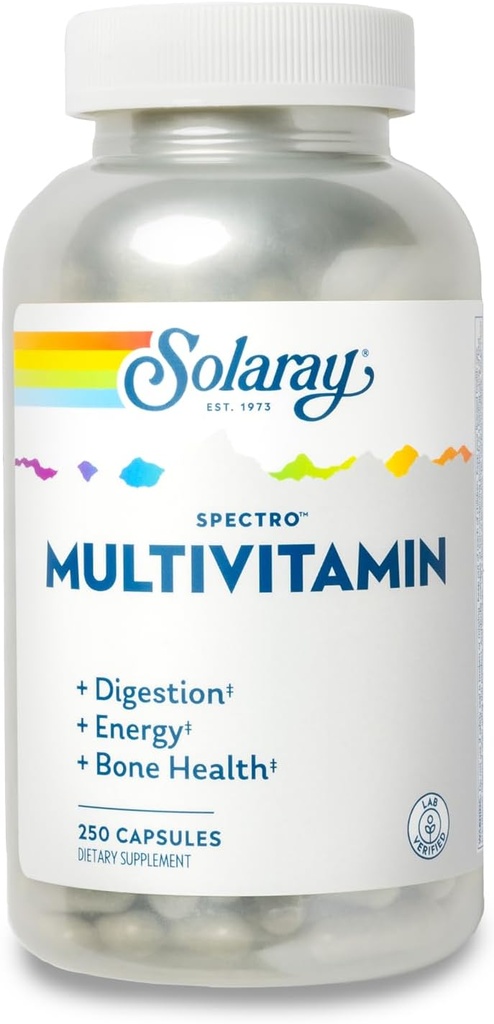 SOLARAY Spectro Multivitamiini Raud - Multi Vitamiin Kaltsiumi, Magneesiumi, Energizing Greens, Maitsetaimed Ja Seedetrakti Ensüümid - Seedimine, Energia Ja Luude Tervise Tugi (41 Serv, 250 CT)