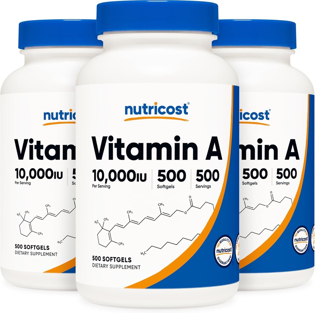 A-vitamiin 10 000 RÜ, 500 Softgels (3 pudelit)