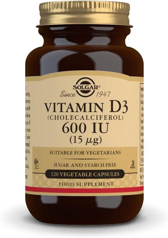 Solgar Vitamiin D3 (kolekaltsiferool) 15 mcg (600 RÜ), 120 taimsed kapslid - aitab säilitada tervislikke luid & hambaid - Immuunsüsteemi tugi - mitte-GMO, gluteenivaba, piimavaba, Kosher, Halal - 120 Servings