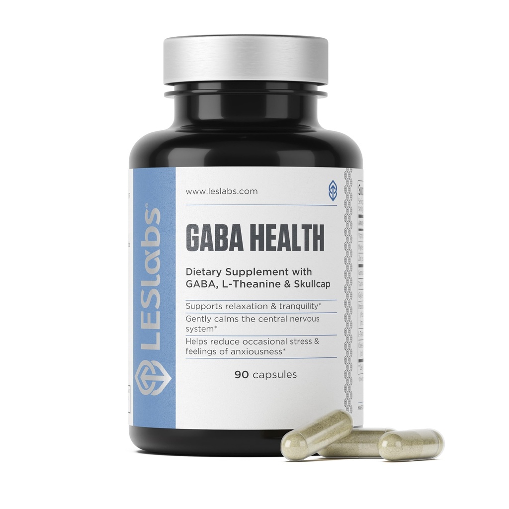 LES Labs GABA Health - Rahulik meel ja lõdvestumine, stressi leevendamine, neurotransmitteri tugi ja sügav uni - GABA, tauriin, passioonlill, pealuu, L-teaniin ja magneesium - mitte-GMO täiendus - 90 kapslit