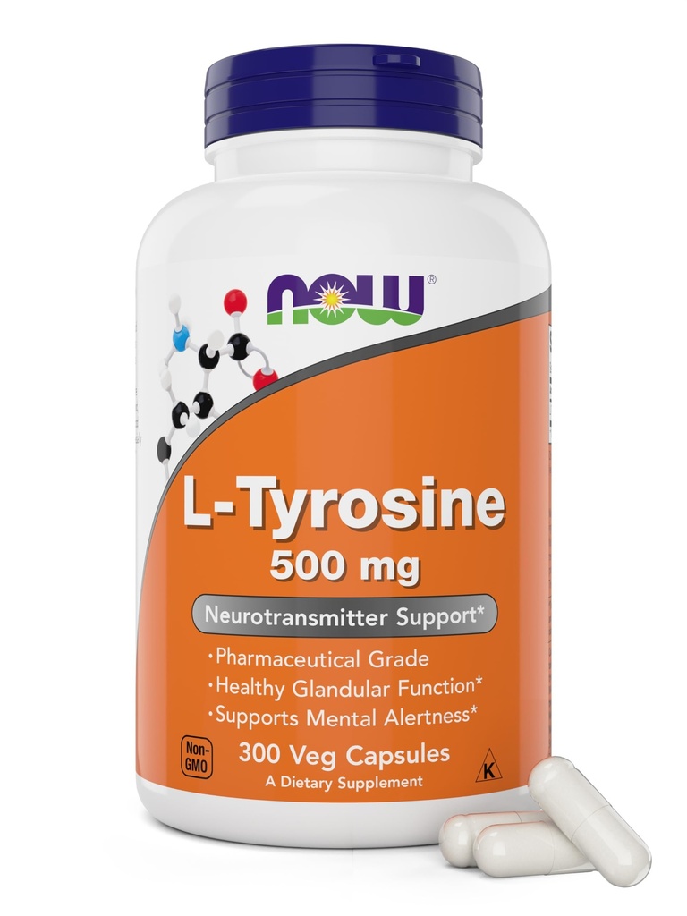 Nüüd toidud L-türosiin 500mg, 300 kapslit - Mitte-GMO - toetab vaimset häiret - 500 mg kapslit - vaba vormi täiendus