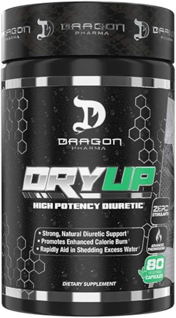 DRAGON PHARMA DryUp, suure potentsiaaliga diureetikum ja termogeensed maatriks, paindlik kasutamine, stim-vaba täiendus, ideaalne võistluste või fotosessioonide ettevalmistamiseks (80 kapslit)