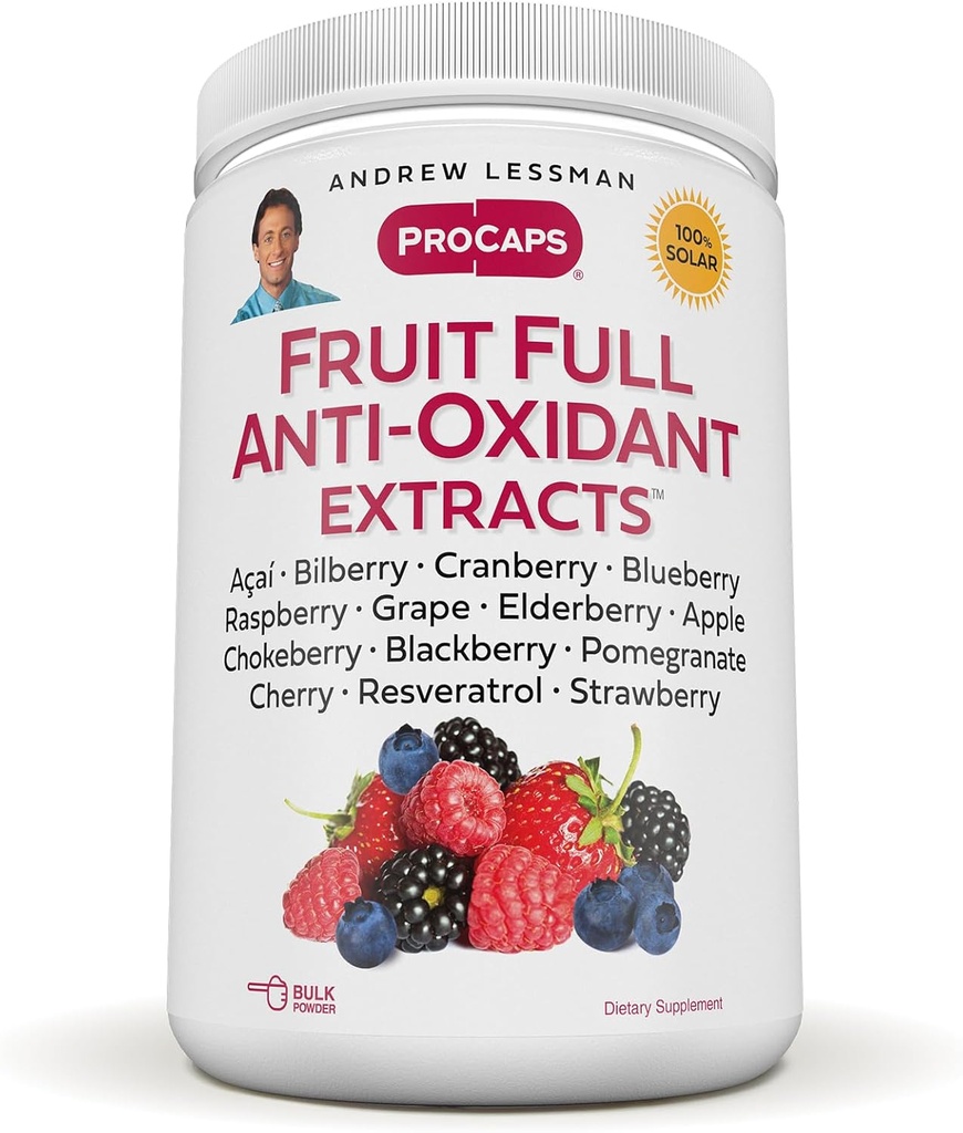 ANDREW LESSMAN Fruit Full Anti-Oxidant Ekstraktid Pulber 600 Servings - 14 Natural Fruit and Berry Extracts. Mustikas, jõhvikas, viinamarjaseemned, granaatõunad, resveratrool ja palju muud.