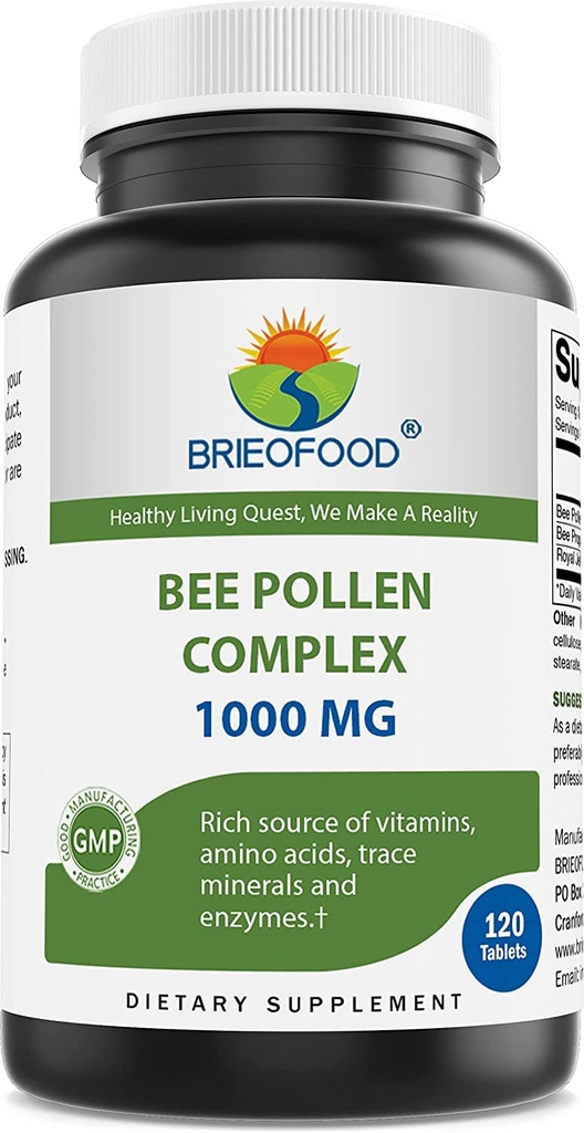 Brieofood Bee Pollen Complex 1000 mg 120 tabletti - valmistatud Bee Pollen, Bee Propolis ja Royal Jelly Powder