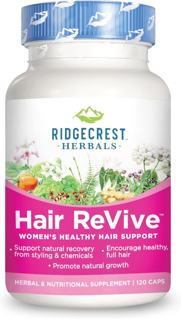 RidgeCrest Taimed Juuste ReVive, Toitumine Juuste täiendamine C-vitamiini, Biotiin (6000mcg), Tsink ja vask, Juuksevitamiinid naistele toetada terveid juukseid, nahka ja küüned (120 kapslit, 30 Servings)