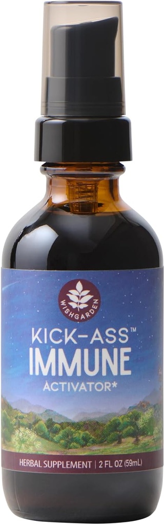 WishGarden maitsetaimed Kick-Ass Immuunsüsteemi aktivaator - Taimse immuunsuse tugilisa täiskasvanutele, Taimne immuunsuse tugevdaja & Immuunkaitse w/Echinacea & Goldenseal, Rapid Immunity Boost Formula, 2oz