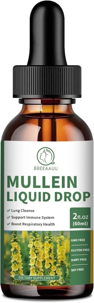 Mullein tilgad kopsudele, Mullein Leaf Extract 1000MG hingamisteede, immuunsuse ja seedimise toetamiseks, kvertsetiin, vahukommi, Elderberry, Black Cumin Seed, Bromelain, Non-GMO, Vegan, 2 Fl Oz