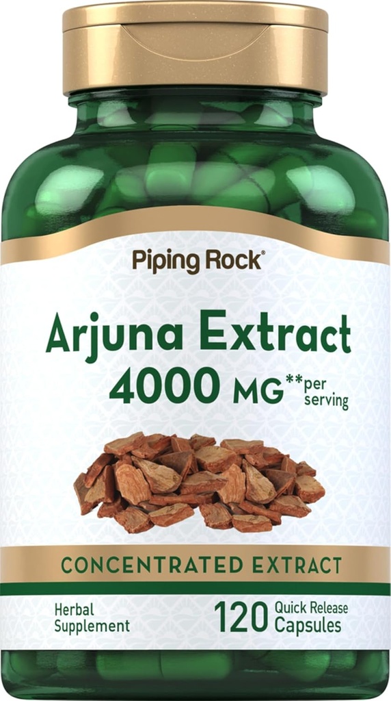 Piping Rock Arjuna ekstrakt | 4000 mg | 120 kapslit | Arjuna koore ürdist | Kontsentreeritud taimsed toidulisand | Mitte-GMO, Gluteenivaba