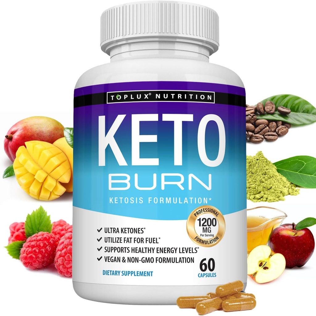 Toplux Keto Burn Pills Ketosis Weight Loss - 1200 Mg Ultra Advanced Natural Ketogenic Fat Burner Using Ketone Diet for Men Women 60 Capsules Supplement