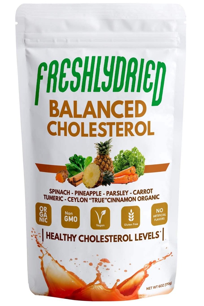 Värskelt kuivatatud tasakaalustatud kolesterooli pulber - toetab tervislikku kolesterooli taset - w / tomeerik, Ceylon True Cinnamon, Spinach, petersell, ananass - Vegan-sõbralik - 17 serveerimist - 6 ühikut