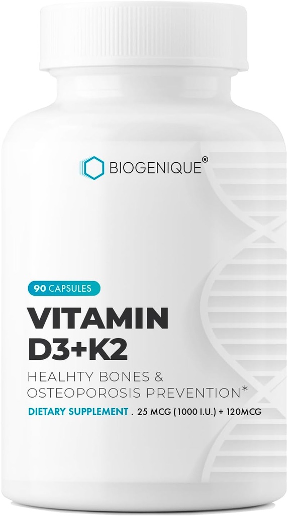Vitamiin D3 + K2, Naturals Vitamiin d3 25 mcg 1000 RÜ ja vitamiin k2 kui MK-7 120 mcg - soodustab südame, luude ja hammaste tervist - 90 Looduses valmistatud kapslid - Non-GMO