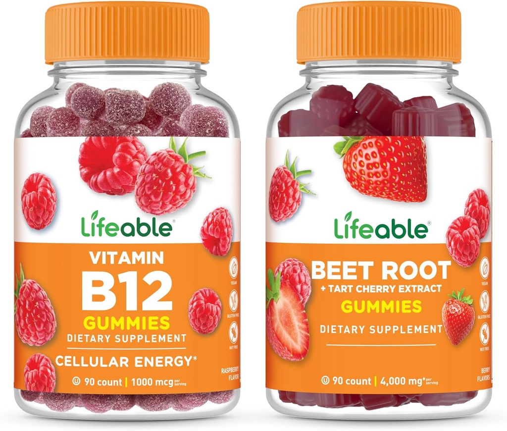 Elujõuline B12-vitamiin + peedi juur, kummipael - suurepärane maitse, vitamiinilisand, gluteenivaba, GMO-vaba, närimiskõlblik