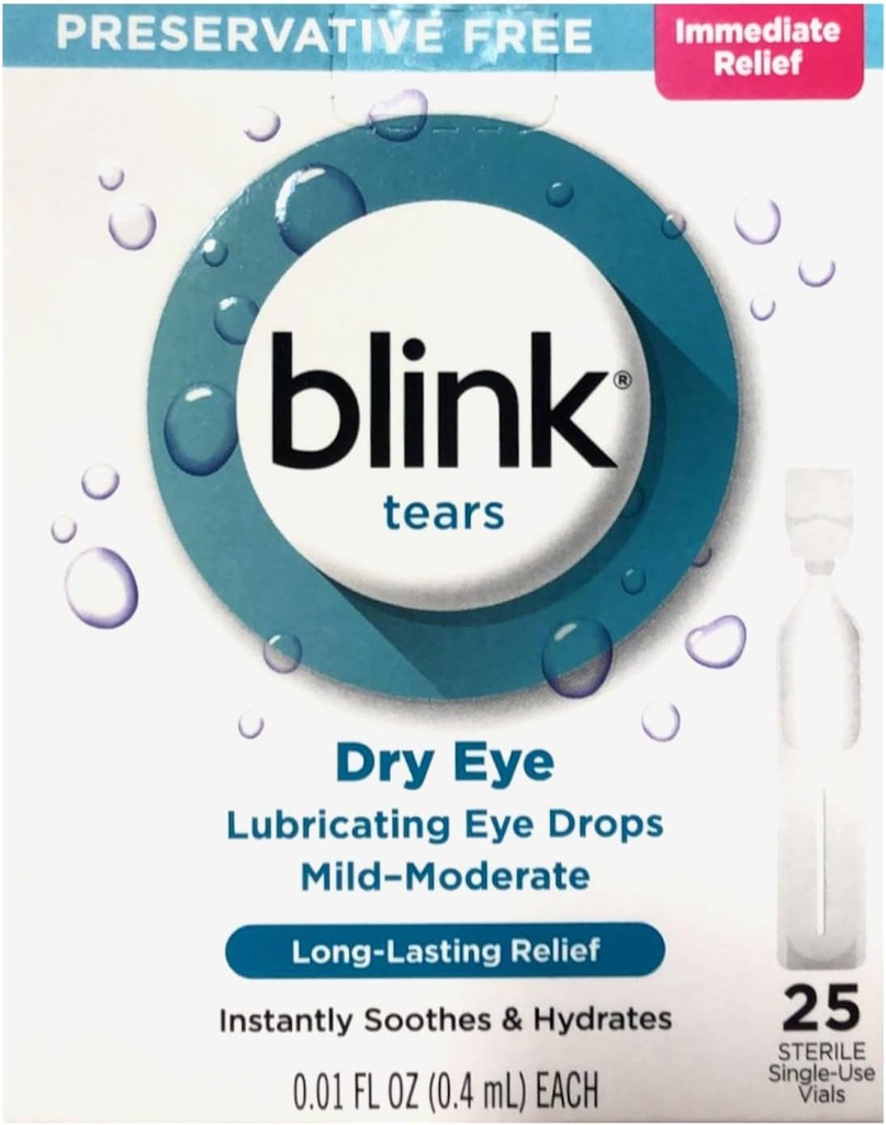 Blink pisarad määrduvad silmatilgad Mõõdukas kuiv silm, 25 Pk - 0,01 oz, 2 pakendit