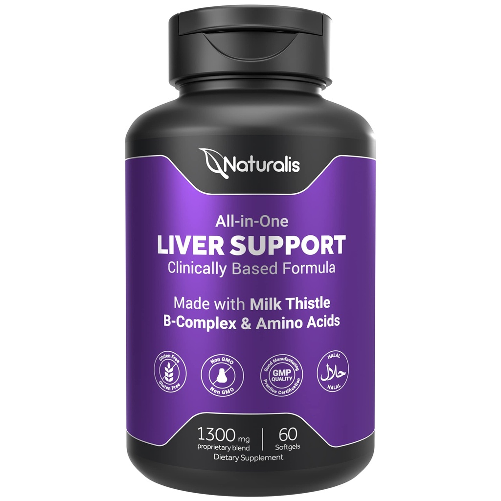 Naturalis Silymarin piimaohakas 1300mg täiustatud B kompleksi ja aminohapetega | 13-in-1 maksa puhastamine, detox ja parandamine | 60 maksa olulised pehmed