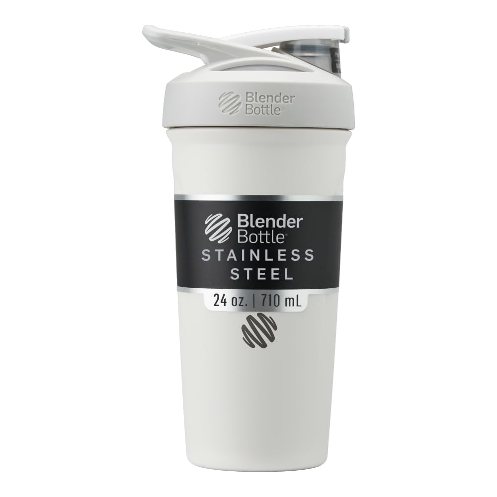 BlenderBottle Strada Shaker Cup Isoleeritud roostevabast terasest veepudel traadi viskiga, 24-kordne, valge