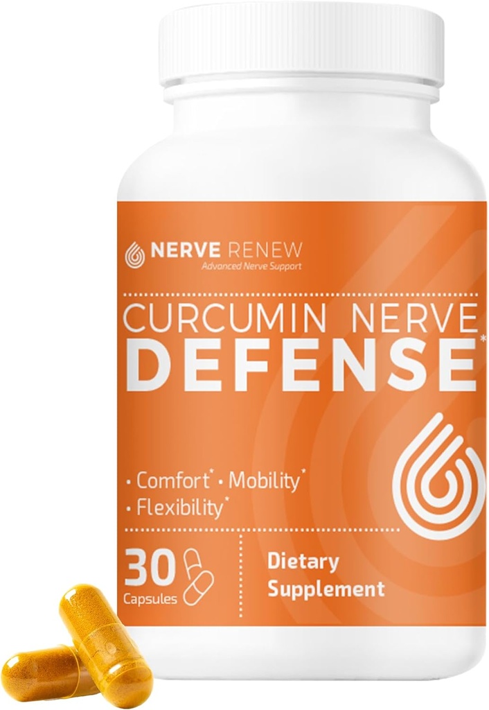 NERVE RENEW Curcumin Närvikaitse Meriva kurkumiini fütosoomiga täielikuks närvitoiteks ja mugavuseks - optimeeritud kurkumiin musta piparekstraktiga - 30 kapslit