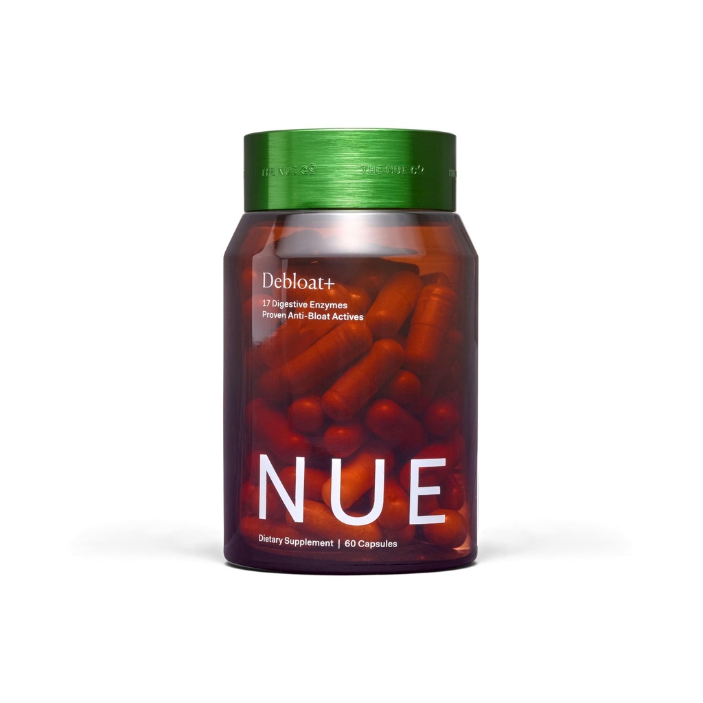 Nue Co. DEBLOAT+ Täiendus, Bloating, Soothes gaasi ja kõhuvalu, immuunsuse toetamine, parandab soolestiku tervist, Vegan, Gluteenivaba, 60 kapslit